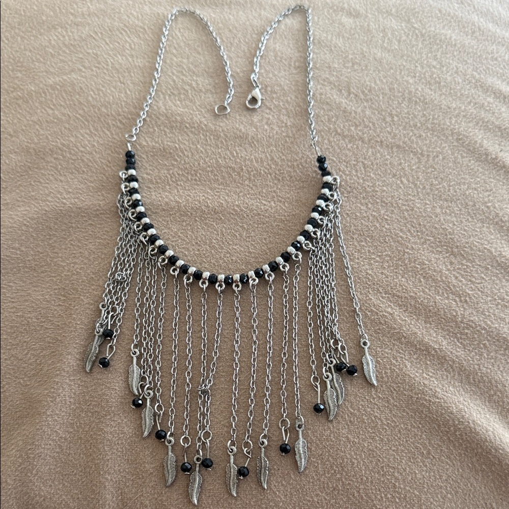 Silver and Black Fringe Necklace